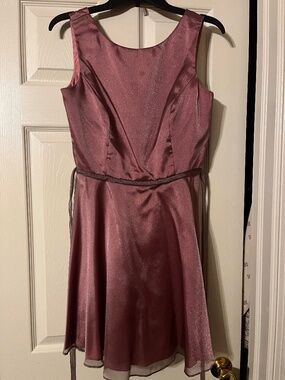 DATIANI Mauve Satin Sleeveless A-Line Dress Size 8 Tie Waist Lined Short